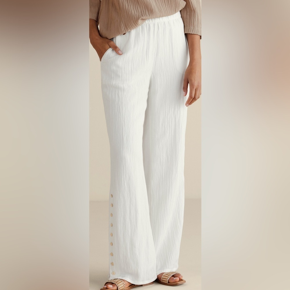 Soft Surroundings Oceo Gauze Wide Leg Pants Size Medium EUC in Ivory Pearl